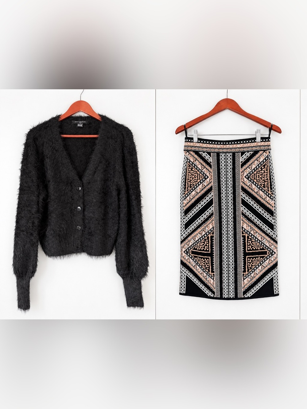 French Connection Fuzzy Cardigan (XL) + BCBGMAXAZRIA Pencil Skirt Set (L)